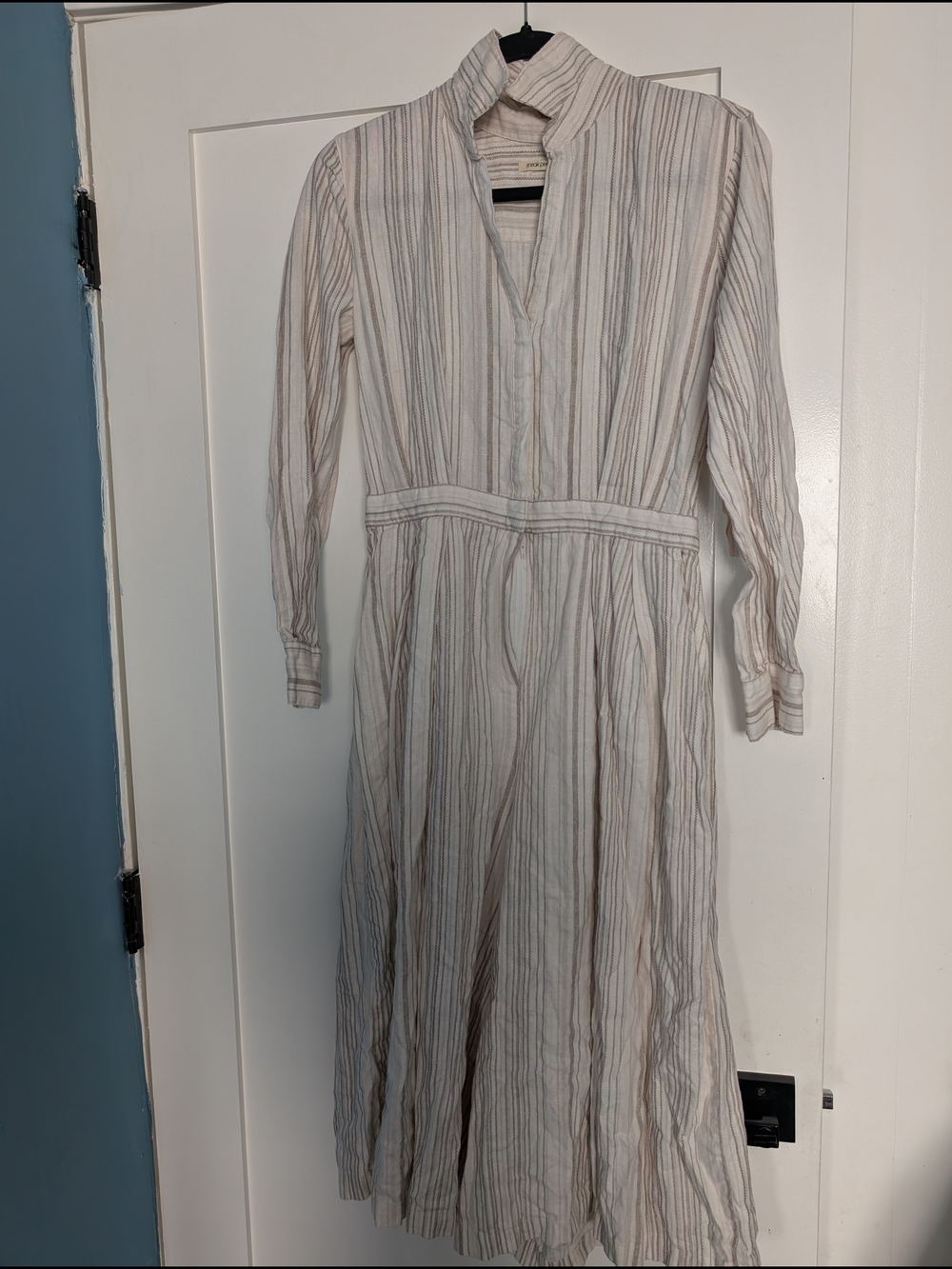 Women's Cream Striped Long Sleeve Midi Jumpsuit